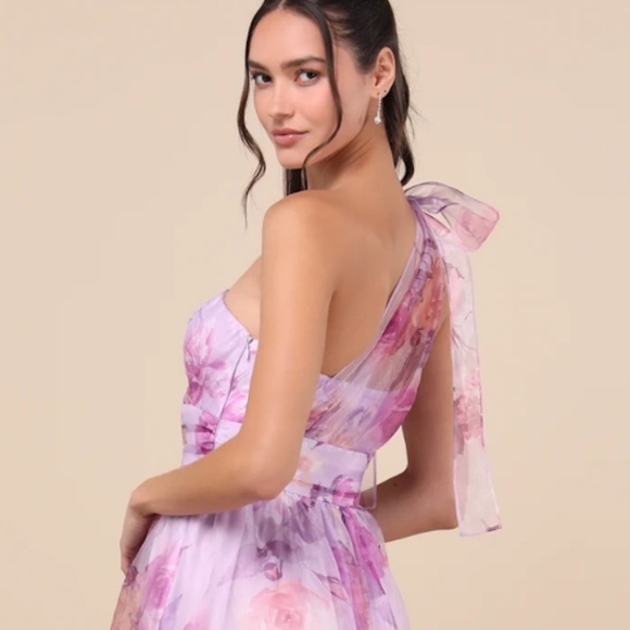 Dramatically Lovely Lavender Floral One-Shoulder Maxi Dress - Picture 5 of 5